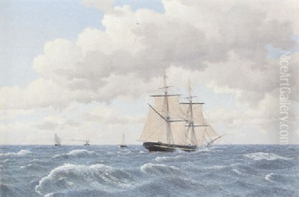 En Brig Under Sejl I Godt Vejr, Et Par Andre Skibe Sees Laengere Borte - view 1