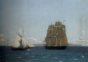 A Frigate And A Sloop Under Sail by Christoffer Wilhelm Eckersberg