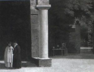 Klosterexteri+r Med Samtalende Munke by Christoffer Wilhelm Eckersberg