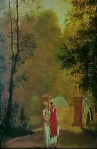 Spadserende Damer Ved Bro I Frederiksberg Have by Christoffer Wilhelm Eckersberg