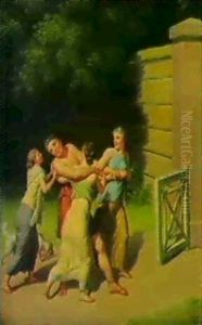 Tre Kvinder Slaebe En Mand Ind I En Have. 1807 by Christoffer Wilhelm Eckersberg