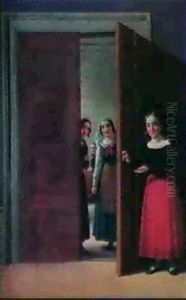 Women By A Doorway. by Christoffer Wilhelm Eckersberg
