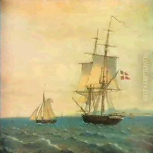 Marine Med Sejlskibe Udfor Kyst by Christoffer Wilhelm Eckersberg