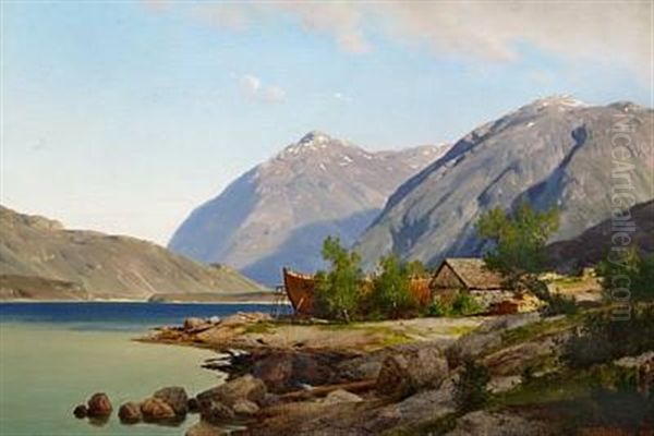 View Of A Norwegian Fjord With A Small Boatyard - view 1