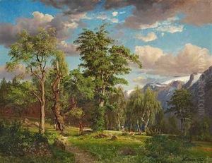 Bjerglandskab Med Store Traeer, Sommer by Johan Fredrik Eckersberg