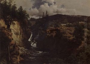 Landskap Med Foss Og Kvernhus by Johan Fredrik Eckersberg