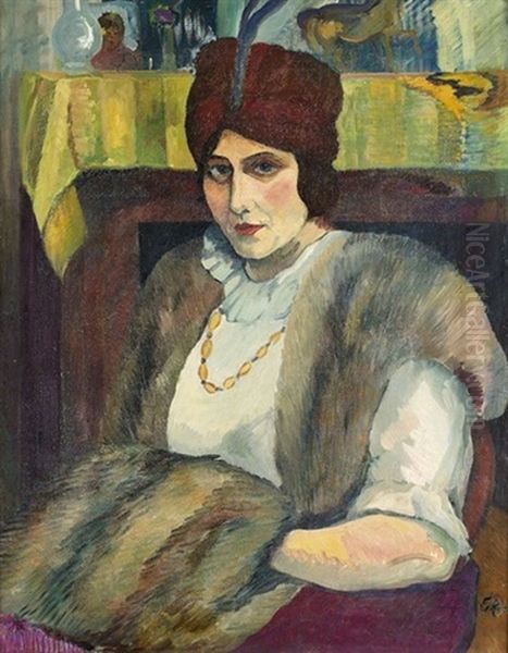 Portrat Einer Dame Mit Muff Und Rotem Hut - view 1