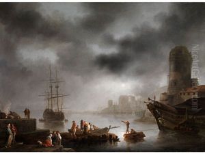 Hafenlandschaft Bei Mondschein by Georg Ludwig Eckhardt