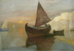 Fishing Boats At Sunset by Mihalis Economou