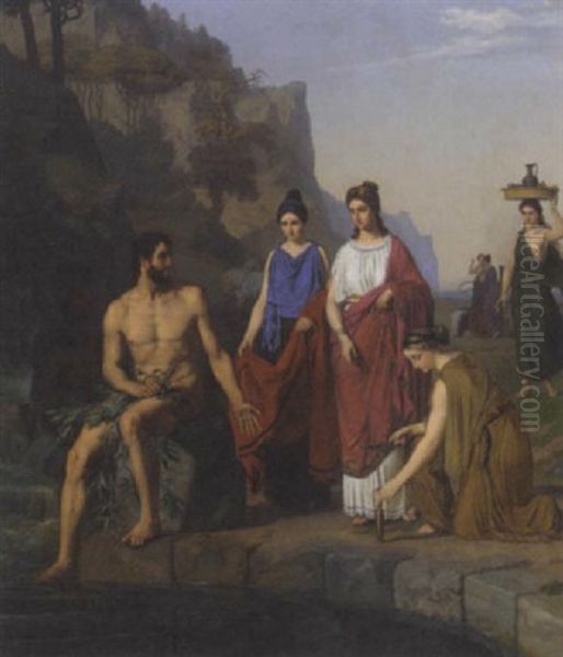 Nausikaa And Her Maids Bringing Clothes To Odysseus - view 1