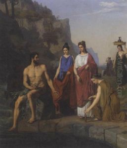 Nausikaa And Her Maids Bringing Clothes To Odysseus