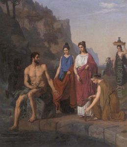 Nausikaa And Her Maids Bringing Clothes To The Shipwrecked Odysseus