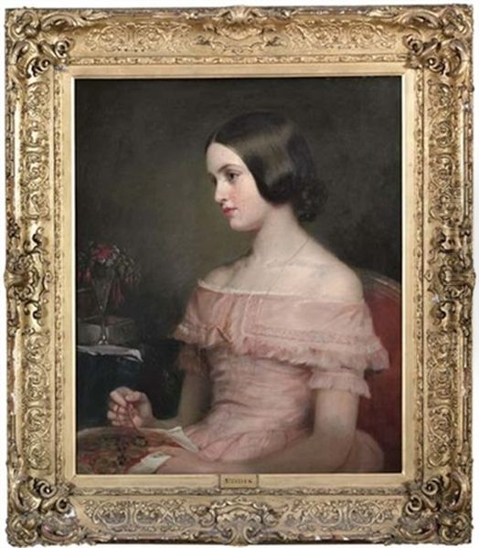 Portrait Of Lady Elizabeth Scott, In A Pink Dress, Holding A Tapestry - view 1