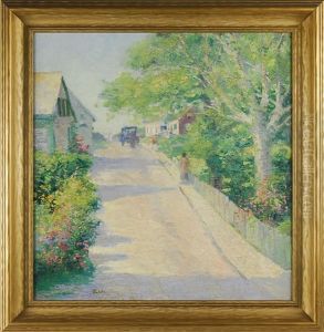 Summer Street Scene (nantucket?) With Pedestrians And Horse-drawn Buggy by Henry Stephens Eddy