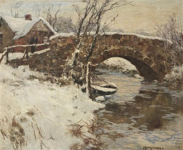 Paysage Au Pont Sous La Neige - view 1