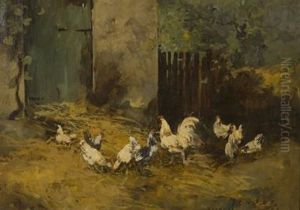 Farmyard With Chickens by Frederick Charles Vipont Ede