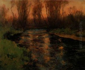 Riverside In Moret-sur-loing (france) by Frederick Charles Vipont Ede