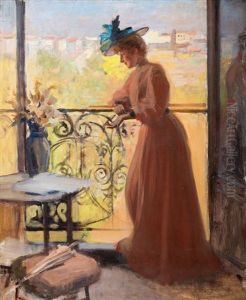 Lady On The Balcony, La Parisienne by Albert Edelfelt
