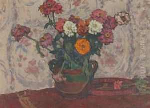 Stillleben Mit Blumen (+ Flusslandschaft Mit Boot Und Pferdekarren; Verso)