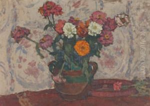Stillleben Mit Blumen (+ Flusslandschaft Mit Boot Und Pferdekarren, Verso)