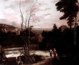 An Extensive Italianate Landscape With Two Women Walking On A Path And A Fisherman Resting On A Stone In The Foreground An Extensive Italianate Landscape With Two Women Walking On A Path And A Fisherman Resting On A Stone In The Foreground