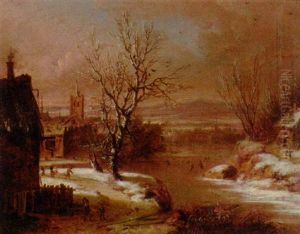 A Winter Landscape With Skaters On A Frozen River A Winter Landscape With Skaters On A Frozen River