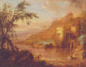 Figures By A Lakeside Castle