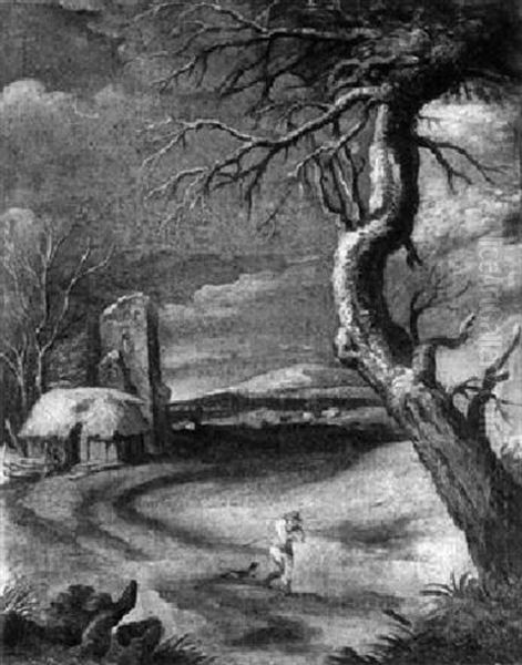 Winterlandschaft Mit Einem Wanderer - view 1