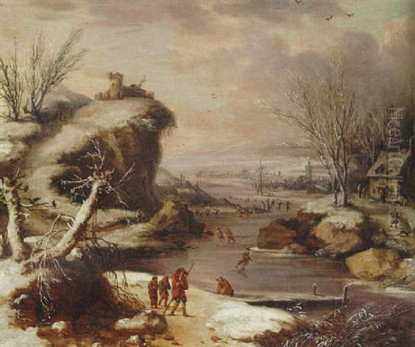 A Winter Landscape With Skaters On A Frozen River - view 1