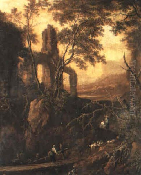 Rocky Landscape With Classical Ruins - view 1