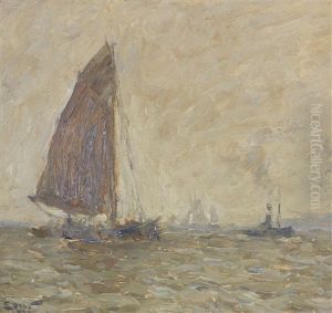 Segelkutter Und Barkasse Auf Der Elbe by Henning Edens