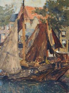 Sailing Boat In A Small Harbour by Henning Edens