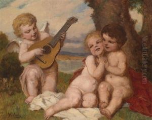 Musizierender Amor Mit Liebespaar