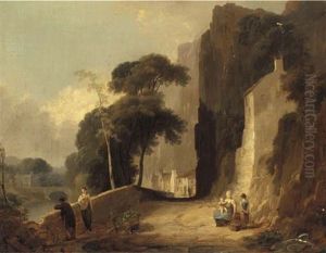 Figures On A Riverside Path In A Gorge