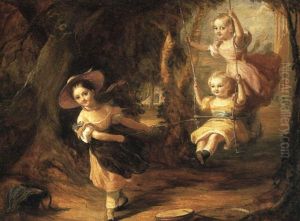 Leoold Cust, On Swing, With Two Sisters by Robert Edmonstone