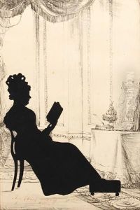 A Silhouette Of A Seated Lady, Full-length, Wearing Dress And Bonnet, Reading A Book by Augustin Amant Constant Fidele Edouart