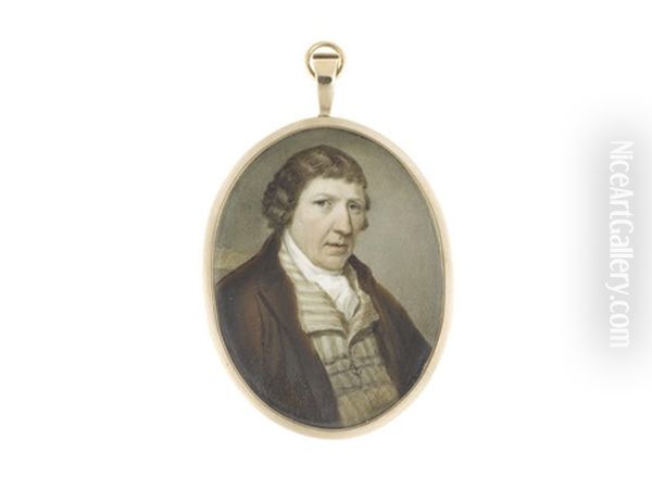 A Gentleman, Wearing Brown Coat And Fawn Striped Waistcoat, White Chemise, Stock And Cravat, His Natural Wig Worn En Queue - view 1