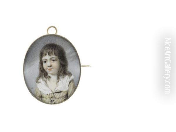 A Young Boy Called, Master William Hay, Wearing Mink And Yellow Striped Coat And Waistcoat, White Chemise With Frilled Edge To The Collar, His Brown Hair Worn To His Shoulders - view 1