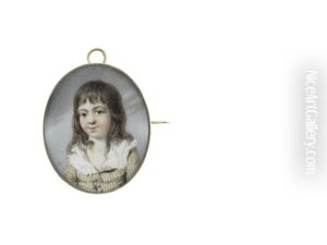 A Young Boy Called, Master William Hay, Wearing Mink And Yellow Striped Coat And Waistcoat, White Chemise With Frilled Edge To The Collar, His Brown Hair Worn To His Shoulders by Henry Edridge