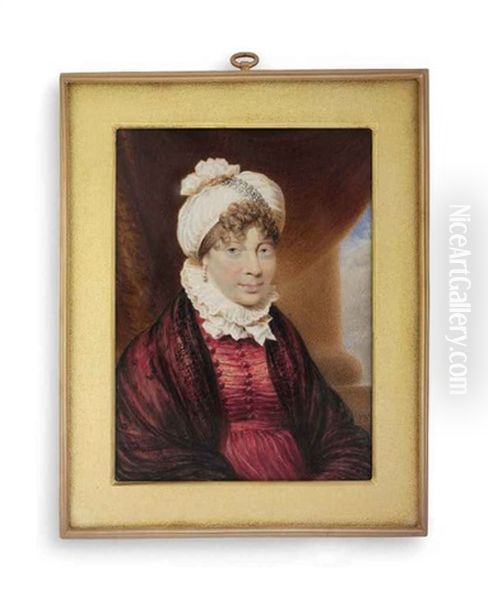 Queen Charlotte (1744-1818), Seated, In Red Dress, Claret Shawl Draped Over Her Shoulders, White Frilled Ruff Tied With Ribbon At Front - view 1