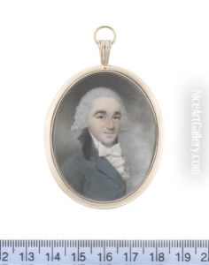 A Gentleman, Wearing Emerald Green Coat With Black Collar, White Frilled Chemise, Stock And Tied Cravat, His Hair Powdered And Tied With A Black Ribbon Bow by Henry Edridge