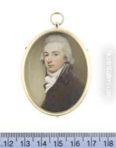 A Gentleman, Wearing Brown Double-breasted Coat, Cream Waistcoat, White Frilled Chemise, Stock And Cravat, His Hair Powdered And Tied With A Black Ribbon Bow