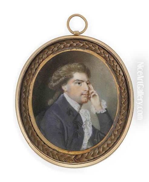 A Young Gentleman, Seated, His Head Resting Against His Left Hand, In Black Coat, Frilled White Cravat And Cuff, His Hair Worn En Queue - view 1