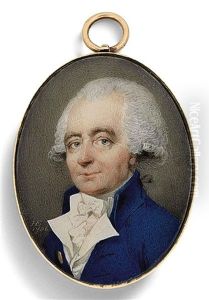 A Gentleman, In Blue Coat With Brass Button, White Waistcoat And Knotted Cravat, Powdered Hair by Henry Edridge