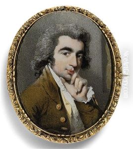 Mr Needham, In Brown Coat With Brass Buttons, Ochre Waistcoat, Frilled Cravat, Powdered Hair, His Head Resting On His Left Hand by Henry Edridge