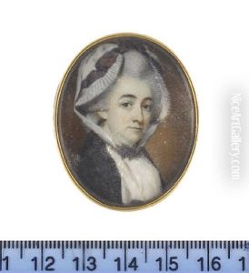 A Lady, Wearing Black Dress, White Fichu, And Bonnet With Pleated Trim And Brown Ribbon Held Beneath Her Chin With A Black Ribbon Bow