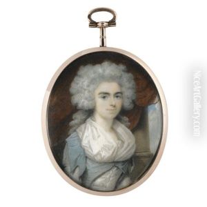 Portrait Of A Lady In A White Dress With A Blue Bodice And White Fichu