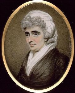 A Lady, Wearing Brown Dress, White Fichu, White Indoor Bonnet, Her Hair Powdered
