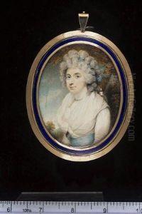 Sarah Anne (nee Child), Countess Of Westmorland, In A Landscape, Wearing White Dress With White Fichu And Blue Ribbon Waistband, Pendant Locket, Pearl Choker And Blue Bandeau In Her Long Powdered Hair