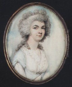 A Lady Wearing Pale Blue Dress With Spotted White Underslip And Frilled Fichu, A White Bandeau In Her Powdered Hair